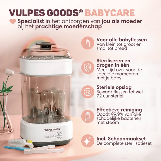 Vulpes Goods® BabyCare - 5-in-1 Flessen Sterilisator Elektrisch - Stoomsterilisator met Droogfunctie - Fles Sterilisator PRO - Incl. Schoonmaakset van Vulpes Goods® — afbeelding 3
