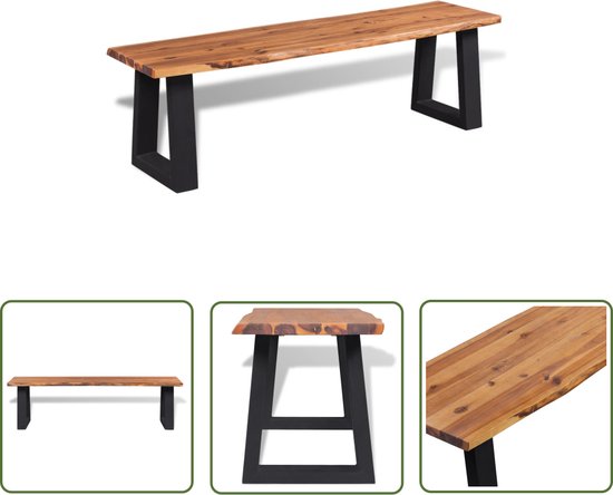 The Living Store Canapé en bois Style industriel Zwart/ Marron 160x40x45cm - Bois d'acacia Massief - Métal enduit de poudre