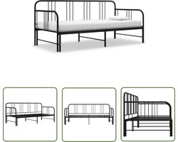 vidaXL Metalen Bedbank - Slaapbank - Slaapbank uittrekbaar metaal zwart 90x200 cm - Inklapbare Bedbank - Tweepersoons Bedbank - Guest Bed
