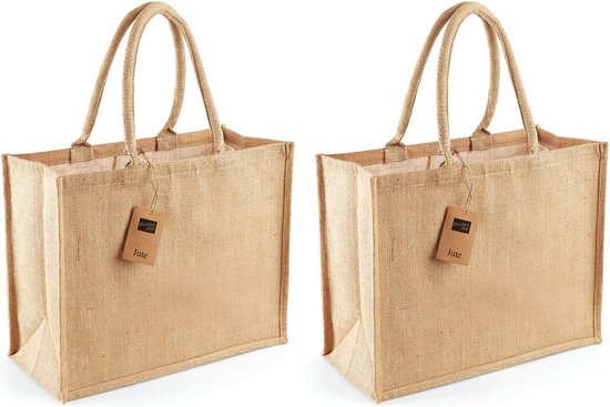 Jute boodschappentas/shopper - 2x - naturel - 42 x 33 x 19 cm - Naturel goodiebag - 21 liter