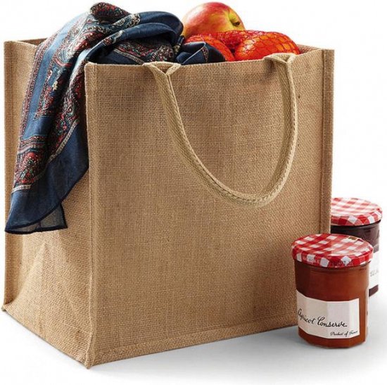 Jute boodschappentas/shopper 30 x 30 x 19 cm - 2x - klein - Naturel goodiebag 14 liter