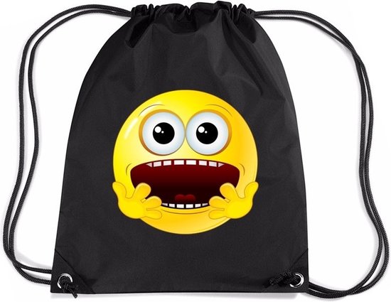 Foto: Nylon emoticon geschrokken rugzak sporttas zwart met rijgkoord