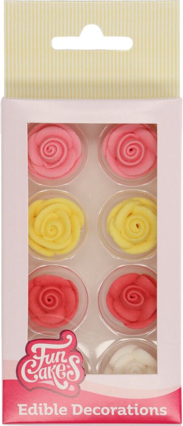 FunCakes Suikerdecoraties - Rozen - 8 Stuks - Eetbare Taartdecoratie
