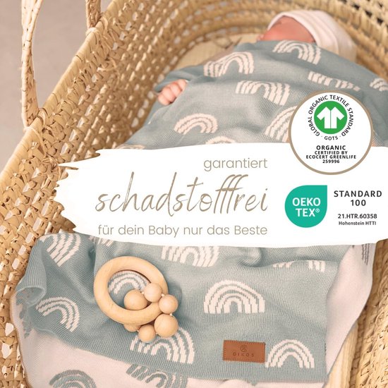 Biologisch Katoenen Babydeken 75x100cm - Knuffeldeken met Regenboogdesign voor Pasgeborenen van Little Dutch — afbeelding 3