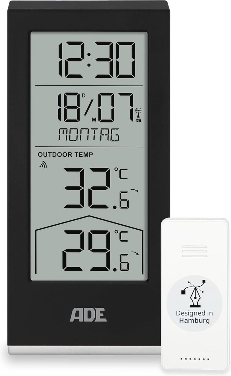 Digitaal Weerstation met Buitensensor - Temperatuur Meter met Radioklok en Kalender - Voor Binnen en Buiten