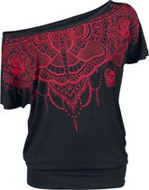 Black Premium by EMP Zwart loshangend T-shirt met rode opdruk - Dames - 5XL