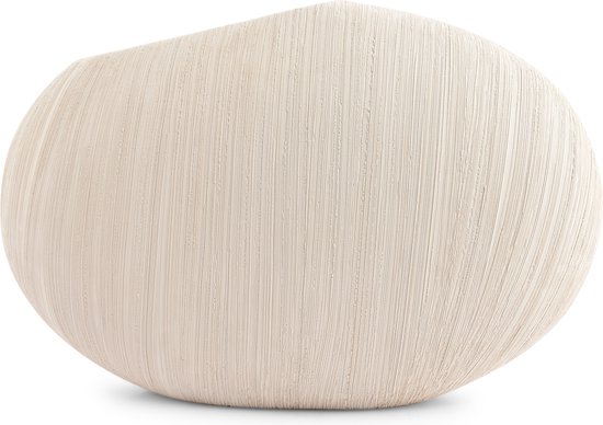 Beige vaas met verticale ribbels, ovaal model.