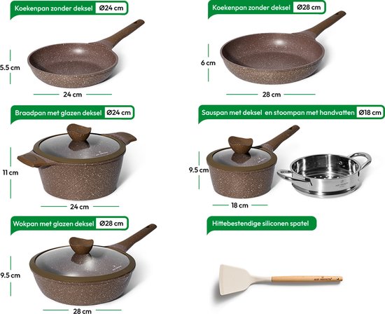 Just Perfecto 14-Delige Pannenset - Zwart Inductie Pannen Met Deksel Pfas Vrij En Koude Grepen