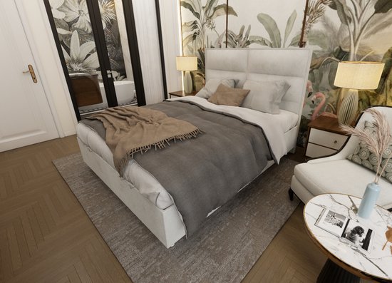 Nessa® - Espace de rangement Boxspring Block - 140x200 - Crème - Velours - Comprenant Matras Orthopédique à Ressorts Ensachés - Ressorts 500m2