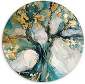 WallCircle® Wandcirkel 90x90 cm - Muurcirkel Boom - Modern - Verflook - Turquoise - Natuur - Marbel - Levensboom - Muurdecoratie woonkamer cirkel - Wanddecoratie slaapkamer - Kamer decoratie accessoires - Ronde schilderijen binnen