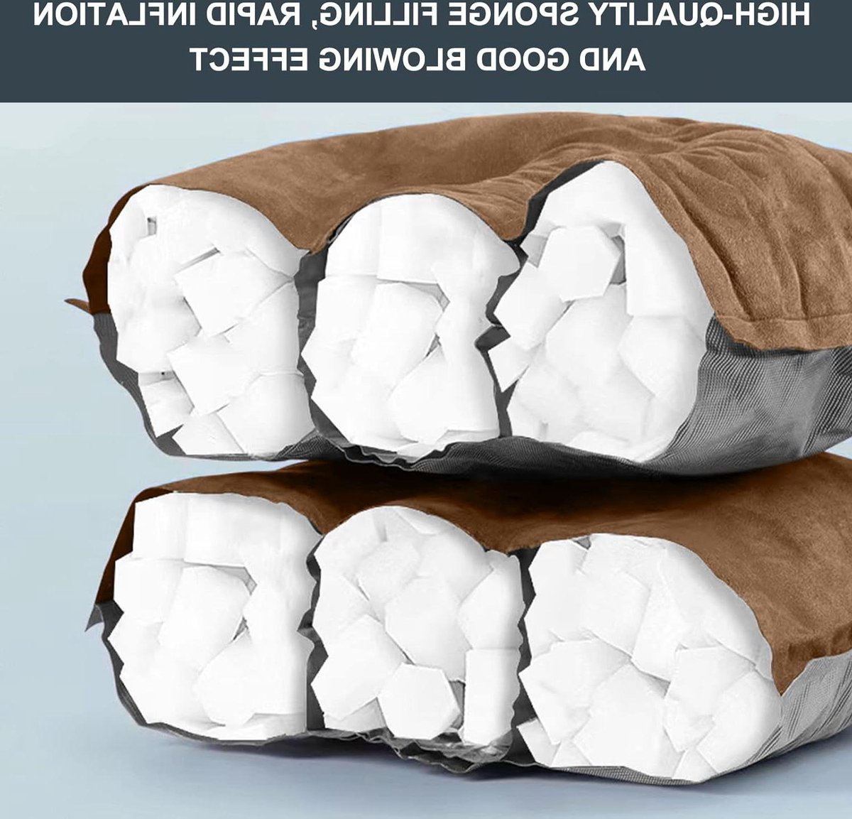Opblaasbaar campingkussen - draagbaar reiskussen voor strand - waterdicht luchtkussen - ergonomisch kussen - kantoor auto - bruin - 50 x 30 cm