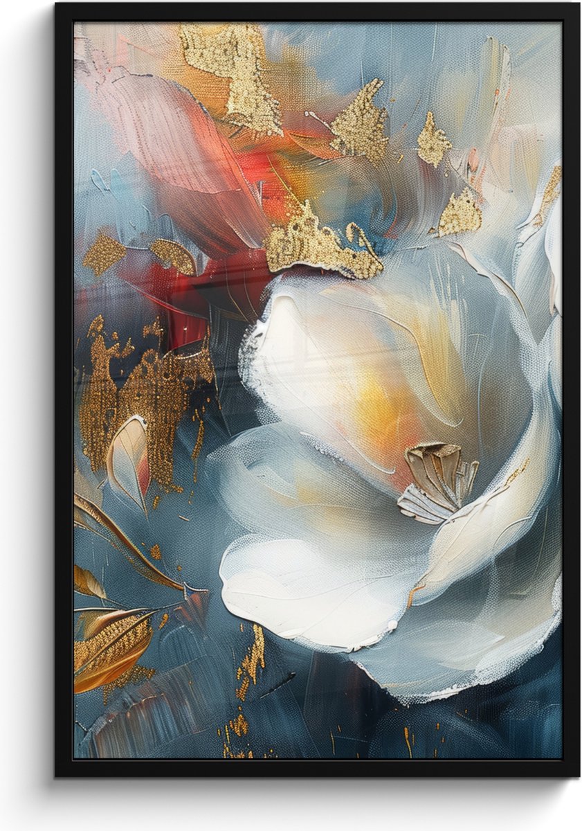 FrameYourWall Poster in lijst - Fotolijst 60x90 cm - Posters - Bloemen - Wit - Goud - Kunst - Abstract - Posterlijst zwart - Decoratie - Wanddecoratie woonkamer - Muurdecoratie slaapkamer
