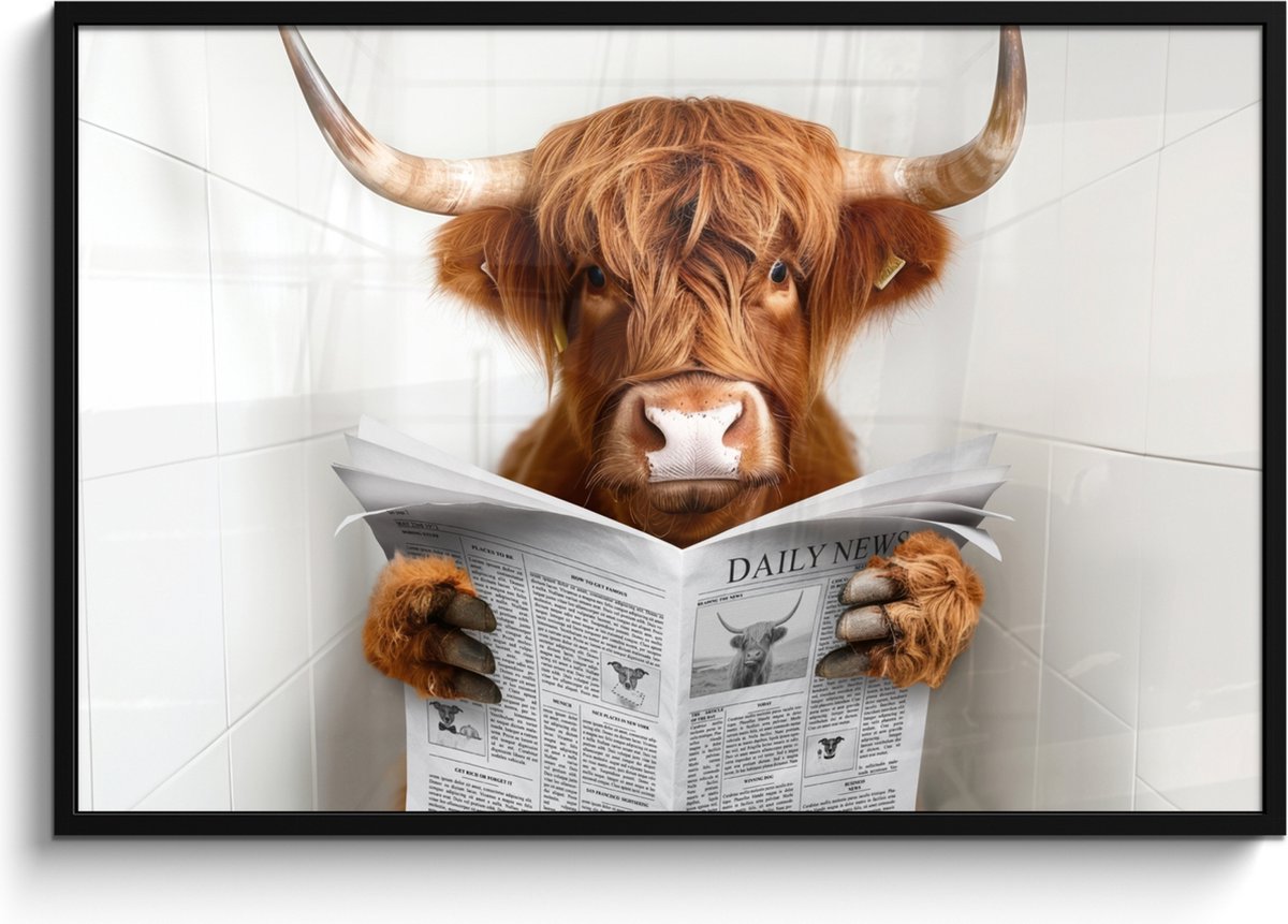 Poster in lijst - Fotolijst 120x80 cm - Posters - Schotse Hooglander - Dier - Krant - Toil