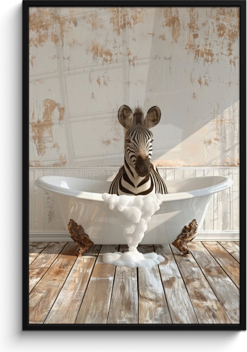 Poster in lijst - Fotolijst 80x120 cm - Posters - Vintage - Zebra - Wilde dieren - Badkuip