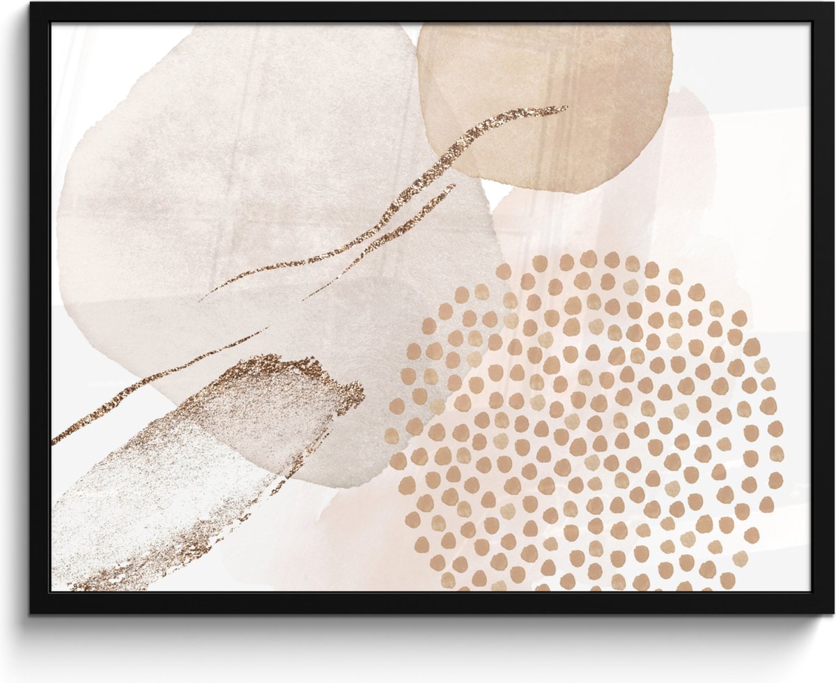 FrameYourWall Poster in lijst - Fotolijst 80x60 cm - Posters - Watercolor - Beige - Pastel - Modern - Abstract - Posterlijst zwart - Wanddecoratie badkamer - Muurdecoratie WC - Decoratieve accessoires - Toilet muur decoratie Beige - Abstract