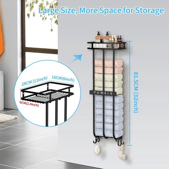 Vrijstaande Handdoekenrek Houder, 3-Tier Handdoek Rekken voor Badkamer, Metalen Handdoek Stand, Badhanddoek Ladder voor Quilt/Deken/Badhanddoeken/Kleding,Wit