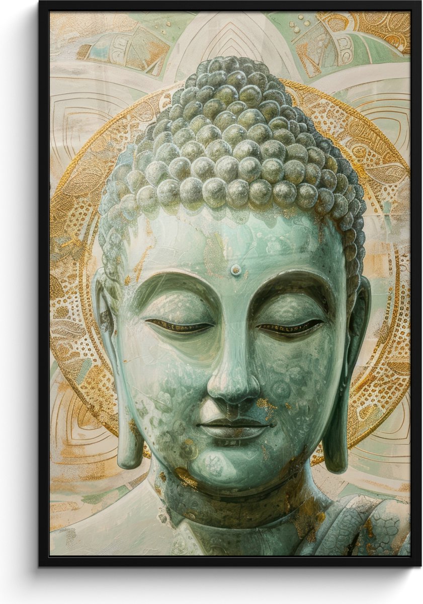 FrameYourWall Poster in lijst - Fotolijst 80x120 cm - Posters - Buddha - Mandala - Modern - Spiritualiteit - Posterlijst zwart - Decoratie - Wanddecoratie woonkamer - Muurdecoratie slaapkamer