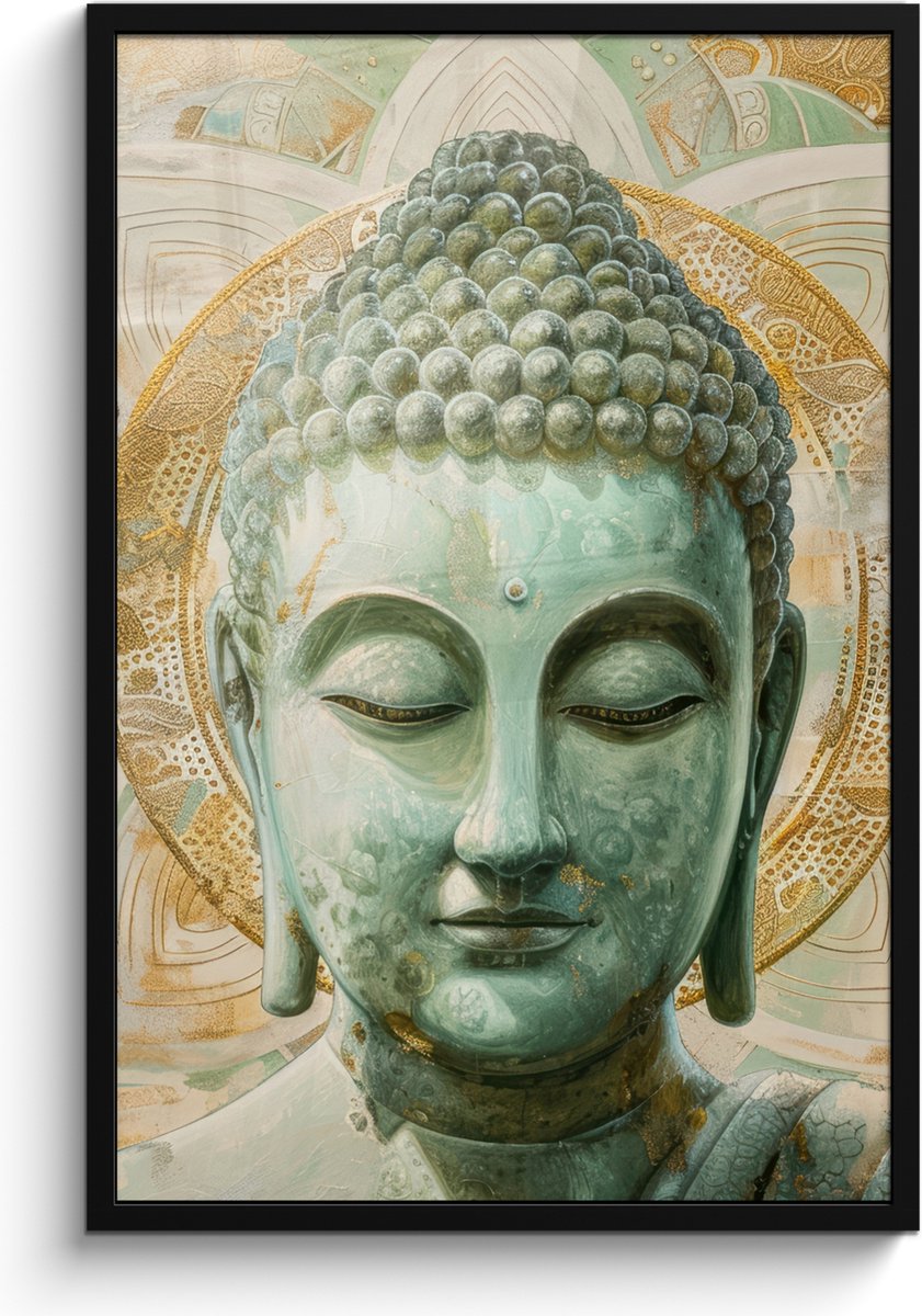 FrameYourWall Poster in lijst - Fotolijst 60x90 cm - Posters - Buddha - Mandala - Modern - Spiritualiteit - Posterlijst zwart - Decoratie - Wanddecoratie woonkamer - Muurdecoratie slaapkamer