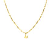 Lucardi Dames Stalen goldplated ketting closed forever letter M - Ketting - Staal - Goudkleurig - 47 cm