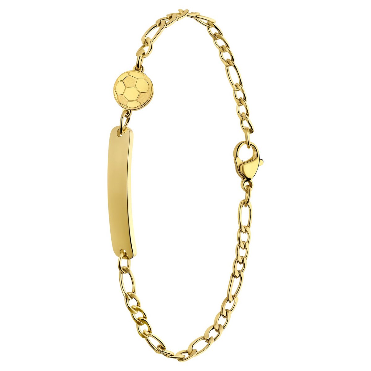 Lucardi Kinder Stalen goldplated plaatarmband met voetbal - Armband - Staal - Goud - 16 cm