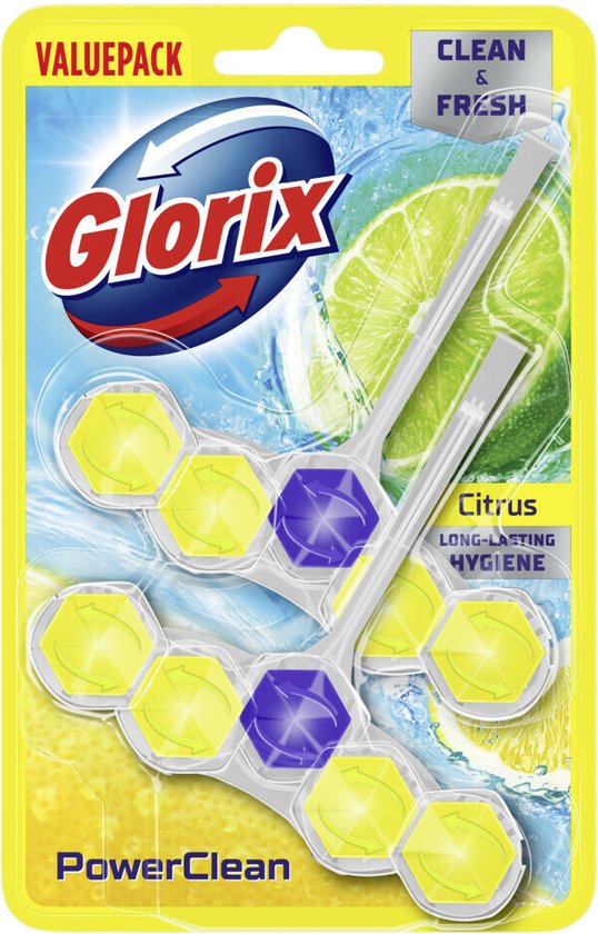 Glorix PowerClean toiletblokken met citroengeur, value pack.