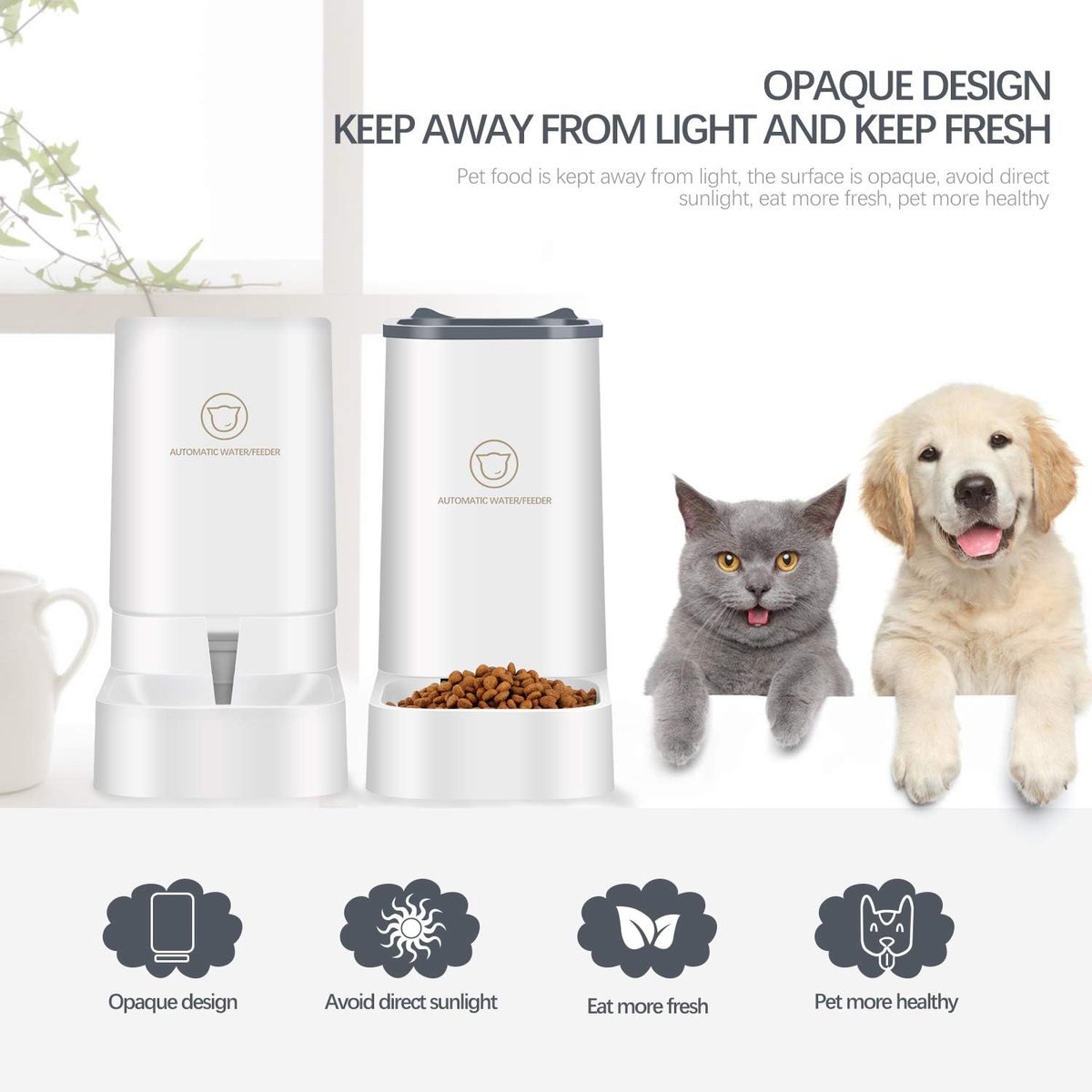 Afbeelding 2 van IBBO® - Huisdierenvoeder - Voedseldispenser - Droog Voedsel - Automatische Waterdispenser - Voer voor Honden/Katten - Hond - Kat - 2 stuks - BPA-vrij - Wit - (MET Dierenborstel handschoen GRATIS )