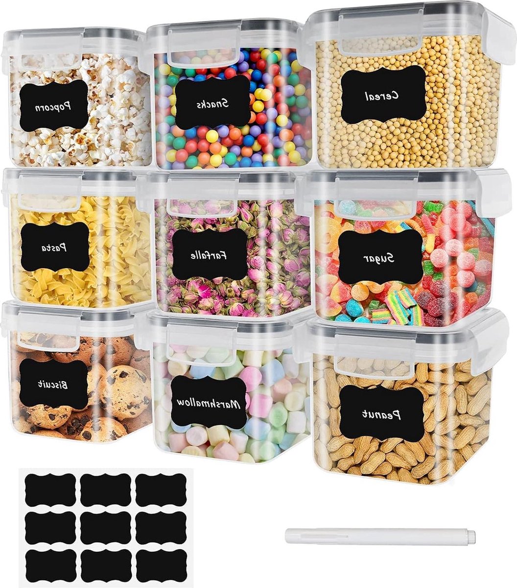 Luchtdichte voorraaddozen set 08 liter 9-delig keukenorganizer voor granen muesli rijst meel cornflakes Voorraadbussen