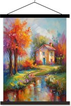 Posterhanger incl. Poster 120x160 cm - Schoolplaat - Landschap - Kleurrijk - Olieverf - Kunst - Textielposter - Zwarte latten