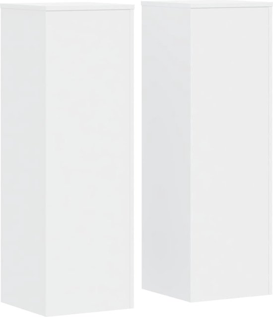 Twee witte plantenstandaards van 33x33x100 cm.
