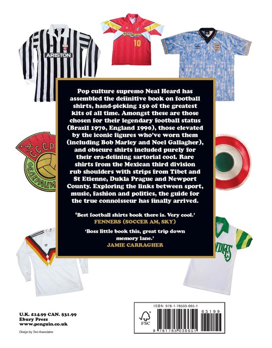 Boekomslag met foto's van voetbalshirts en tekst: 'The Football Shirts Book' en 'The Connoisseur's Guide'.