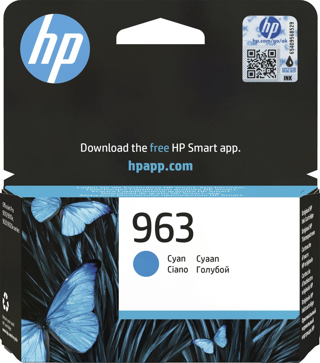 HP 963 - 10.74 ml - cyaan - origineel - inktcartridge - voor Officejet Pro 9010, 9012, 9013, 9014, 9015, 9016, 9018, 9019, 9020, 9022, 9023, 9025, 9028