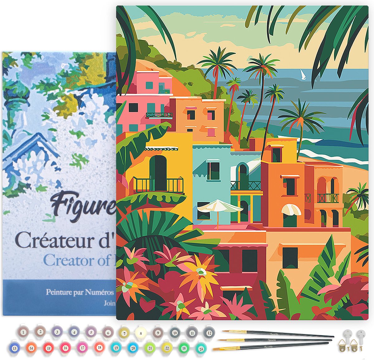 Figured'Art Schilderen op Nummer Volwassenen met lijst Marokkaanse kuststad- Handwerk acrylverf Kit DIY Compleet - 40x50cm Canvas al ingelijst