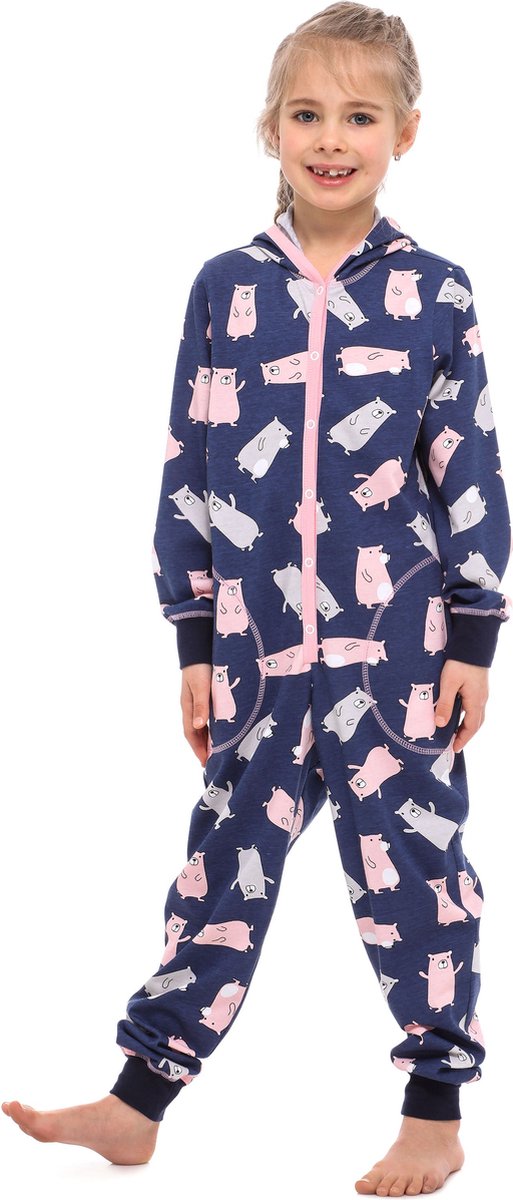 Merry Style Kinder Pyjama - ronde hals - lange mouwen - lange broek met zakken - Katoen - MS-MS10-223-PJ - Marineblau Teddybär - 158-164