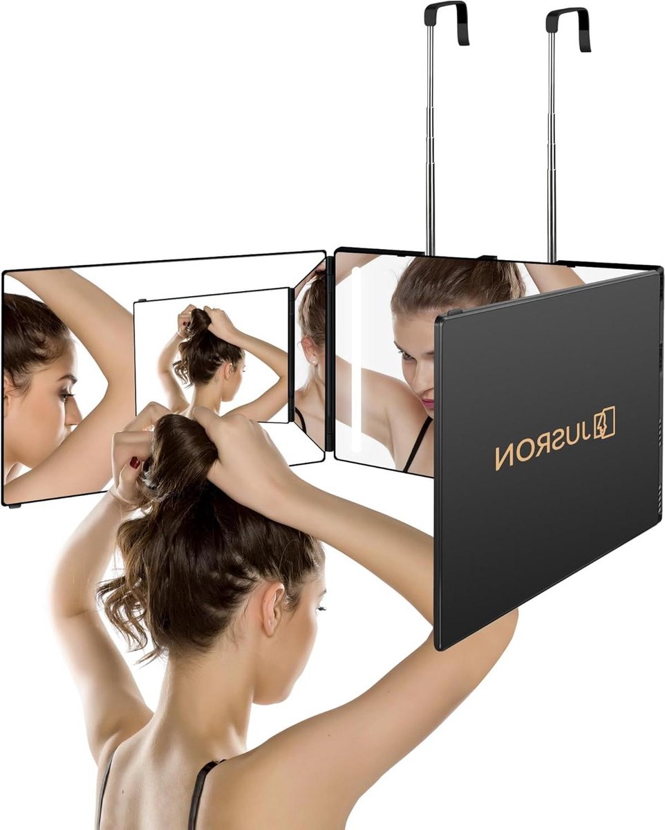 Goedkoopste Oplaadbare Cosmetische Spiegel met LED Verlichting en Intrekbare Haak voor Zelfhaar Knippen - Perfect Cadeau voor Mannen Vrouwen Makeup Scheren DIY Kapsels Scheerspiegel