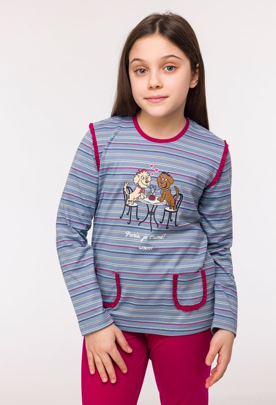 Pyjama Woody filles/femmes - rayé multicolore - labradoodle - 242-10-PLG- S/961 - taille 152
