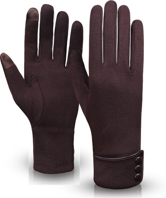 Winter warme handschoenen voor dames - Touchscreen telefoon winddicht gevoerde dikke handschoenen - Buitensporten Fietsen Rijden Warme handschoenen - bruin