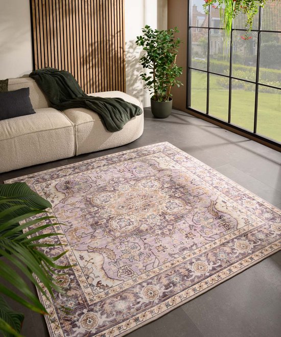 Tapis d'extérieur carré Vintage - Valenca Fino violet/rose 115x115 cm