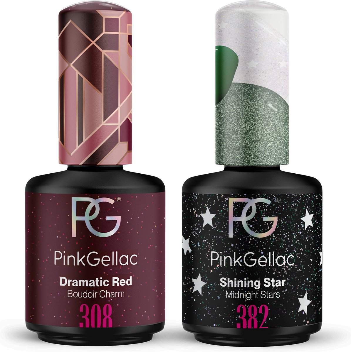 Goedkoopste Pink Gellac Gellak Set - Manicure Set met 2 x 15ml Kleuren - 308 Dramatic Red - 382 Shining Star - Voordeelbundel Gelnagellak - Gel Nagellakset voor Thuis