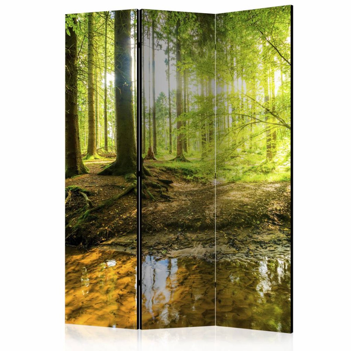Vouwscherm - Zonlicht in het bos 135x172cm , gemonteerd geleverd (kamerscherm) dubbelzijdig geprint