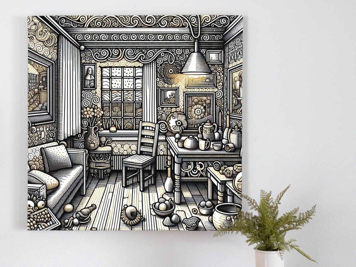 Doodle vermeer schilderij | Vermeerdere Verweven Doodles, Meesterwerken van ongekende Schoonheid | Kunst - 75x75 centimeter op Forex | Foto op Forex