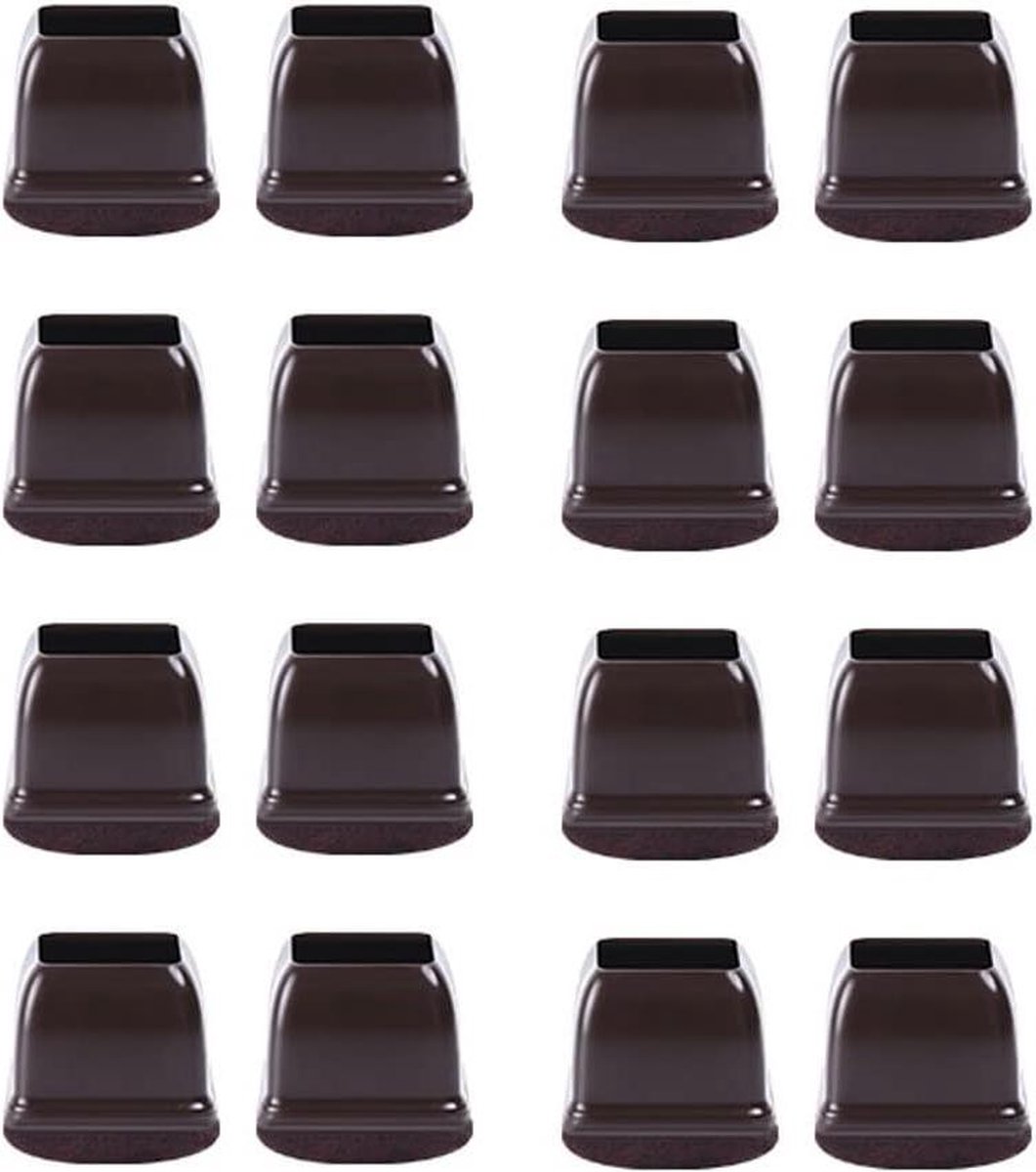 Image of 16 STKS Siliconen Stoel Been Floor Protectors Verpakt - Vilt TPE Rubber Stoel Been Caps - Donker Vierkant - 19-25mm Benen