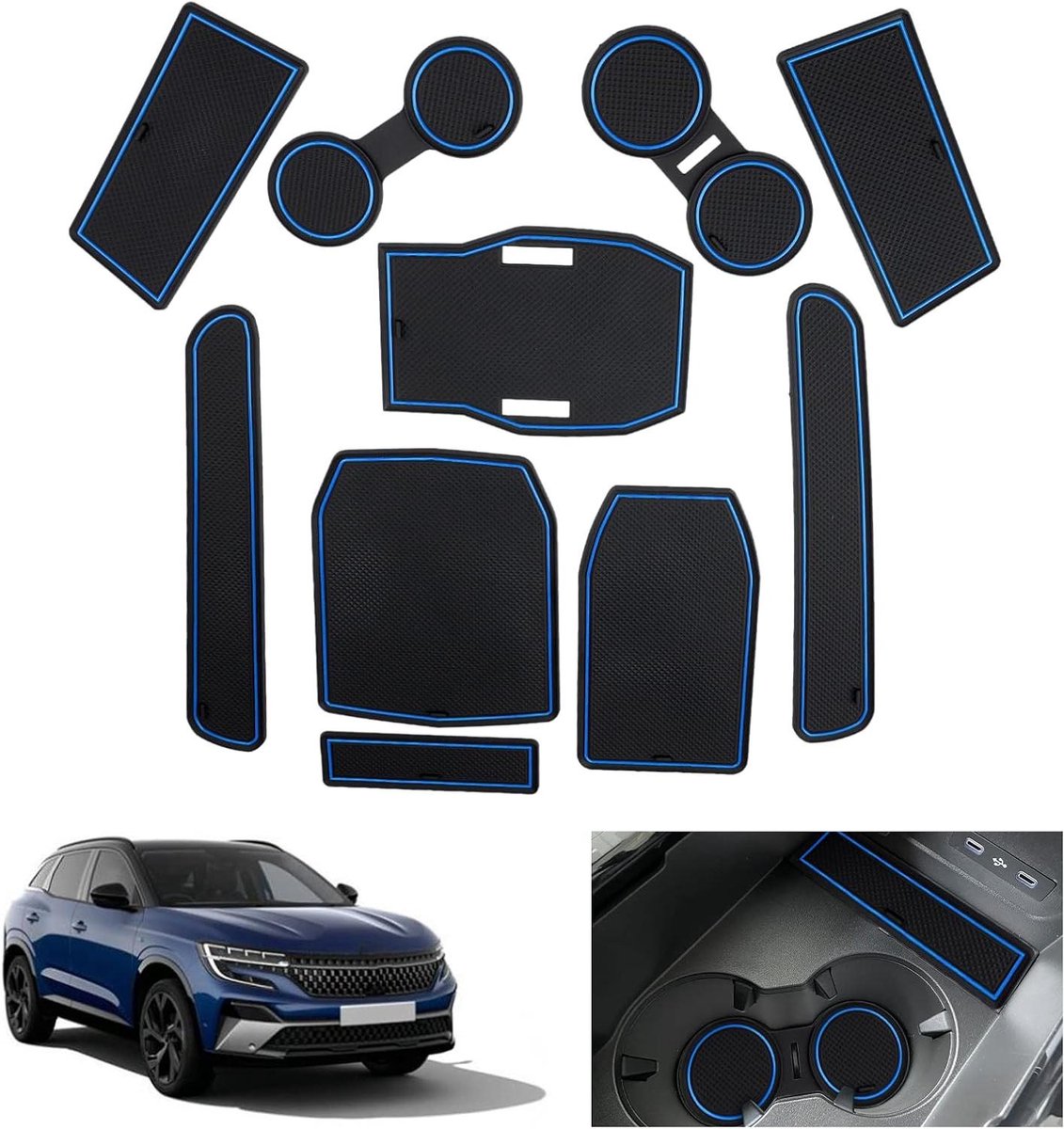 Image of 2023 Antislipmatten Renault Austral E-Tech Hybrid Rubberen Matten Middenconsole-Matten Deurnaad-Matten Accessoires Blauw