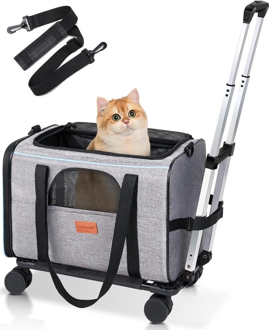 Cat Transport Bag with Wheels, Foldable Cat Transport Box, Dog Carrier Bag, Dog Transport Box with Trolley for Small Dogs and Cats