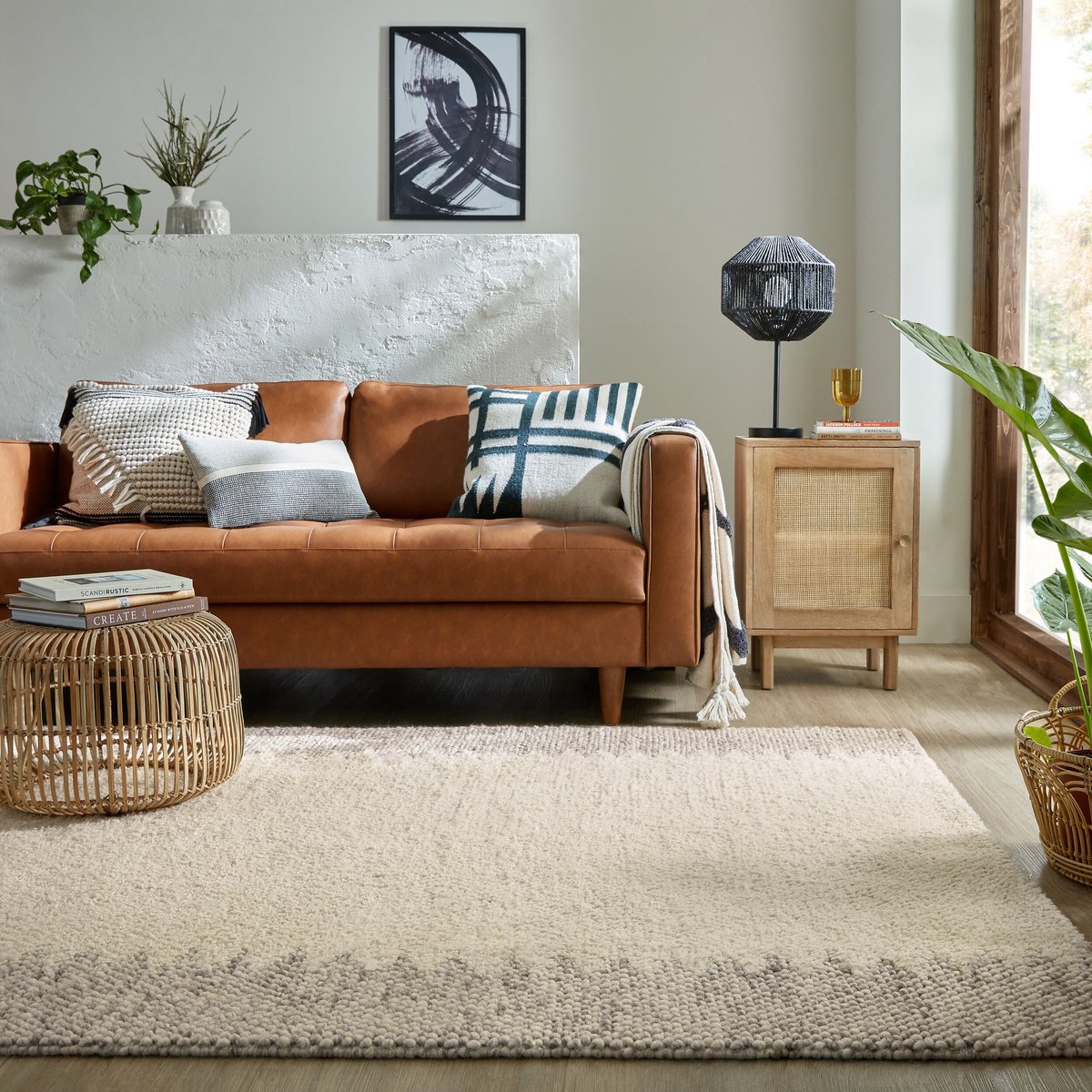 flycarpets Minerals Uni vloerkleed - Laagpolig - Wol - Bolletjes Kader Modern - Naturel / Creme 160 x 230 cm
