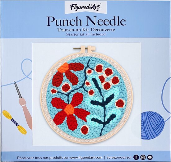 Kit Punch Needle Complet Chat Fleuri 20×20 Cm – Avec Cadre, Toile, Laine & Tutoriel – Idéal Débutant