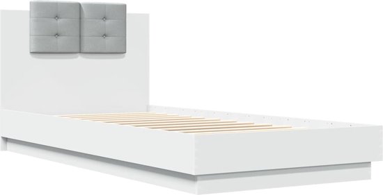 vidaXL - Bedframe - met - hoofdbord - bewerkt - hout - wit - 100x200 - cm