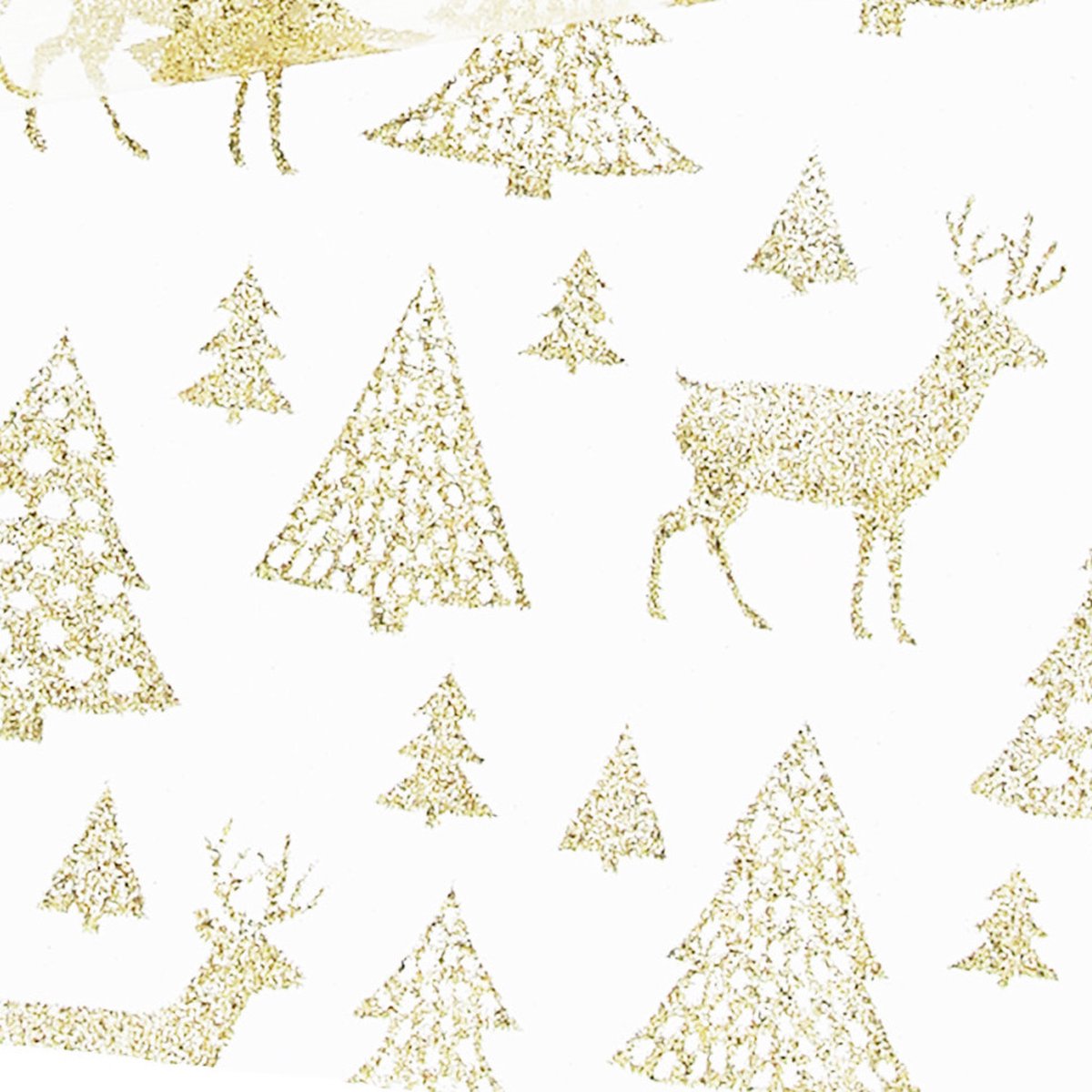 Unique Living Decoratie stof/tafelloper - goud - rendieren en kerstbomen - 300 x 28 cm