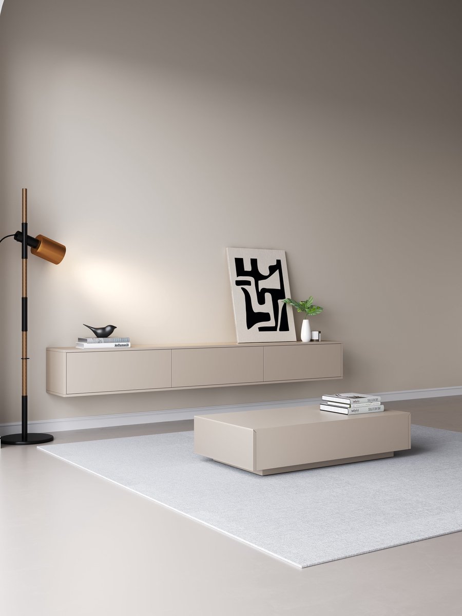 TV meubel 240cm - URBAN Exclusive Collection - TV Kast - TV Meubel - TV Meubels - TV Meubel Hout - Japandi Beige mat