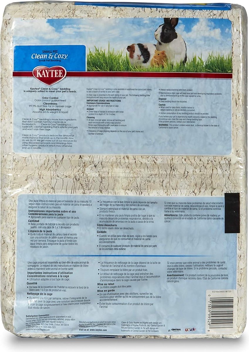 Kaytee, Clean & Cozy bodembedekking voor kleine huisdieren, muizen, gerbils, knaagdieren, hamsters, konijnen, geurbestrijding, superabsorberende papieren bodembedekking, 99,9% stofvrij, naturel, 72 liter