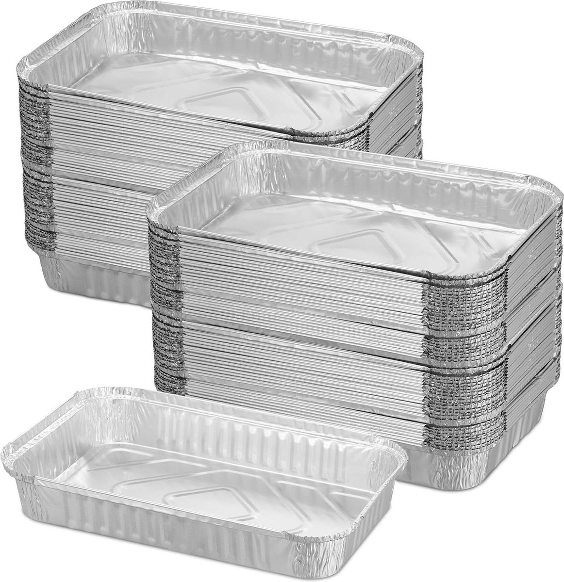Aluminium bakjes barbecue set van 100 rechthoekig grote lekbakjes grill zilver 31 x 21 cm